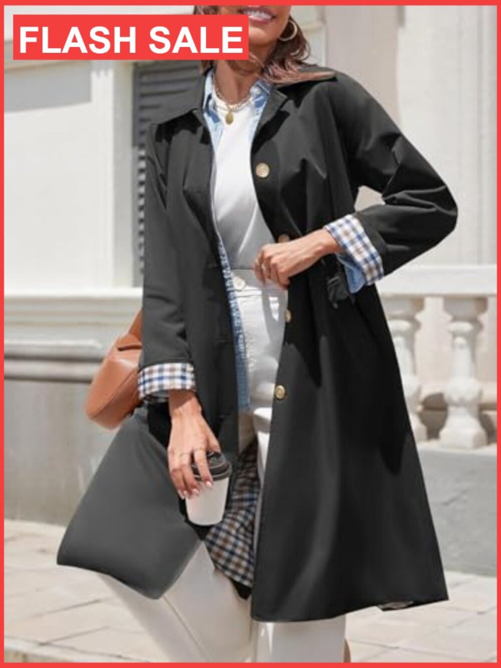 Oversized Long Trench Coat Windproof Single Breasted Faux Leather - Picture 2 of 7